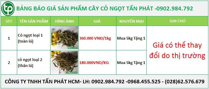 Bảng giá cỏ ngọt tại Yên Bái giá 180k/1kg